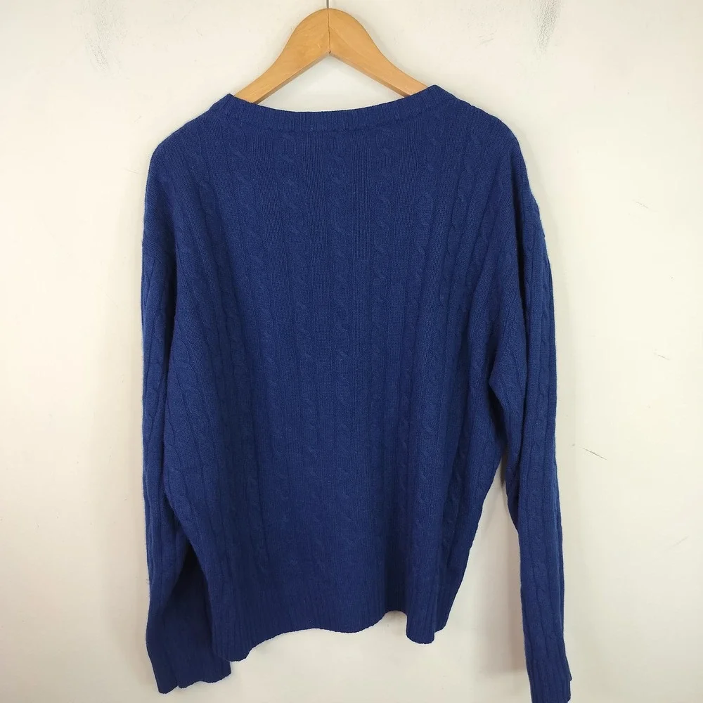 Ike Behar Cashmere Cable Knit Sweater XL Mens Classic Crew Preppy Blue